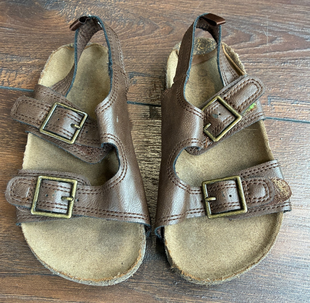 OshKosh Bgosh Brown Faux Leather Buckle Slingback Sandals Shoes, Size 11M